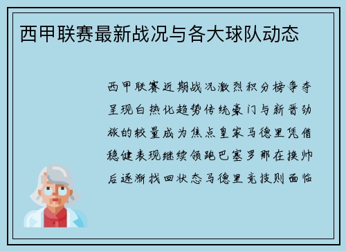 西甲联赛最新战况与各大球队动态