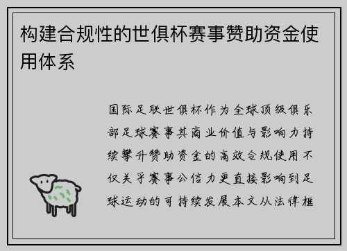 构建合规性的世俱杯赛事赞助资金使用体系